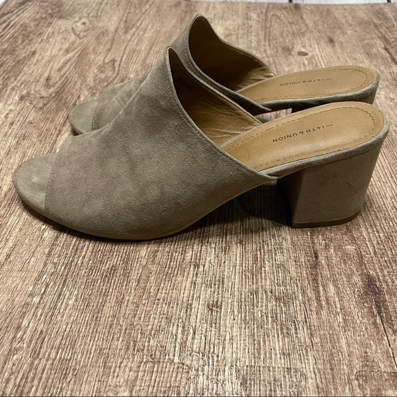 14th & Union Hayzel Suede Block Heel Mule Mushroom Size 9.5 - Picture 1 of 6